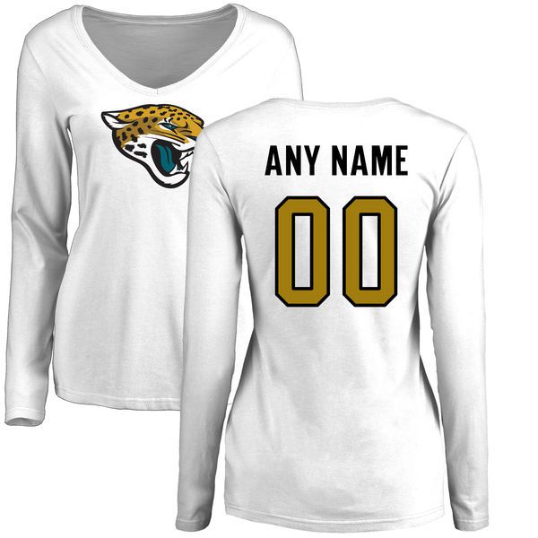 Women Jacksonville Jaguars NFL Pro Line White Custom Name and Number Logo Slim Fit Long Sleeve T-Shirt->->Sports Accessory